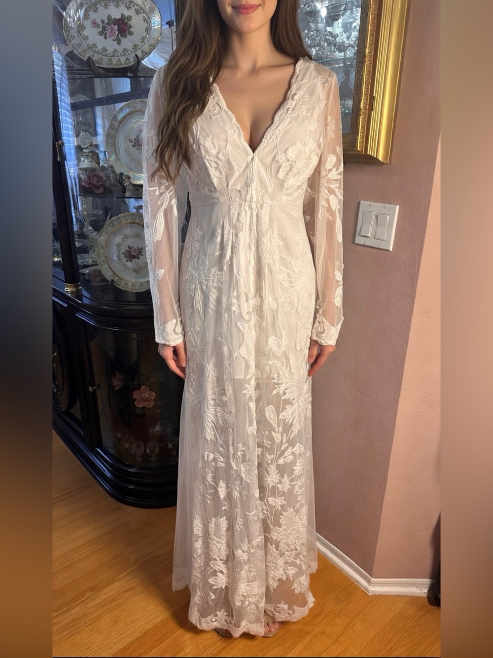 ASOS Floral Lace Long Sleeve V-Neck Maxi Dress size 6